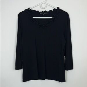 Susan Robert black blouse ruffle neck